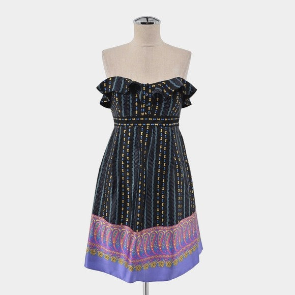 Vtg Y2k BETSEY JOHNSON‎ Silk Babydoll Dress Size 4 Strapless Romantic Whimsical - Picture 1 of 11